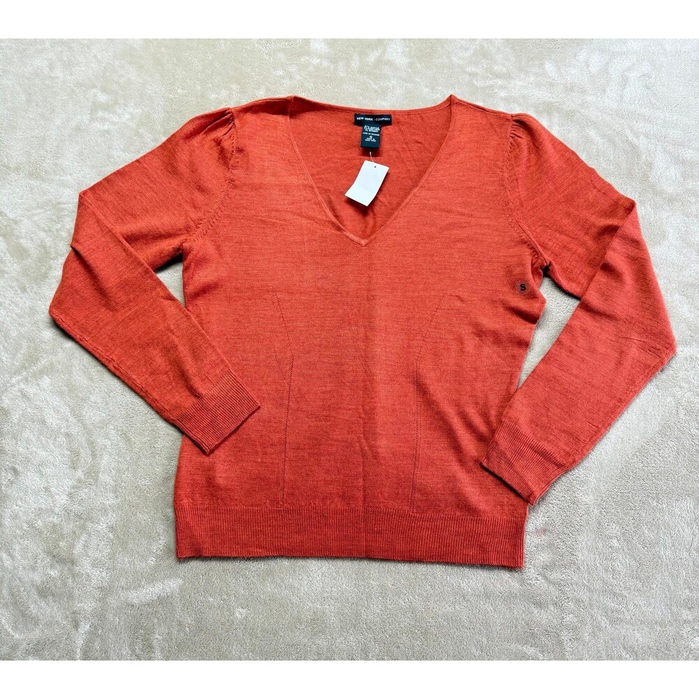 Ny&co burnt orange pull over sweater nwt size small Long Sleeve V Neck Casual